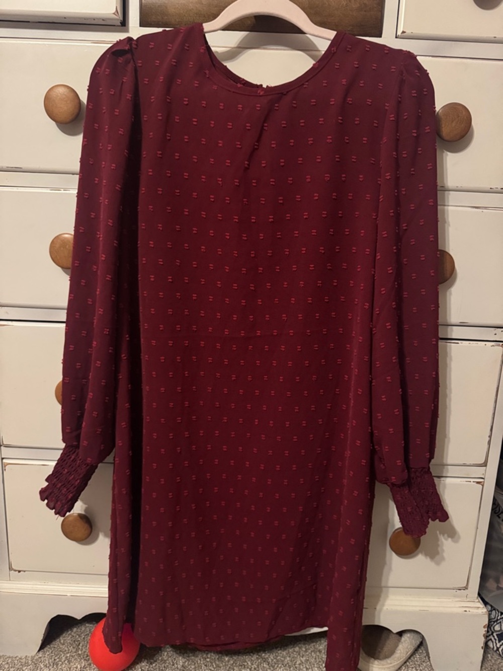 SHEIN Burgundy Long Sleeve Textured Dress. LARGE. NWOT.